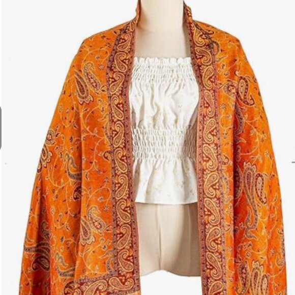 Reversible Orange Red Pashmina Shawl Wrap for Women, Fall Scarf, Bridesmaid Gift - Picture 6 of 7